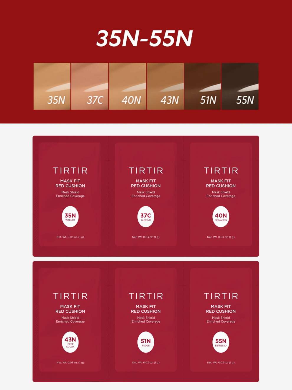 TIRTIR Mask Fit Red Cushion 6 Shade Trial Kit